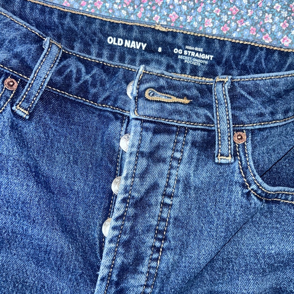 Old Navy Dark Blue Button-Fly Straight Jeans